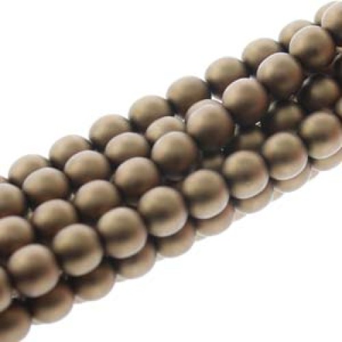 GLASS BEADS ROUND 4 mm Metallic Copper Matted 50 pcs