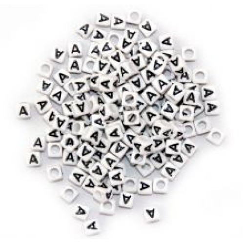 BLACK LETTER - A ON WHITE 6mm CUBE 10 pcs. pack