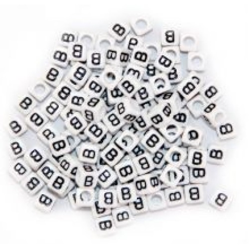 BLACK LETTER - B ON WHITE 6mm CUBE 10 pcs. pack