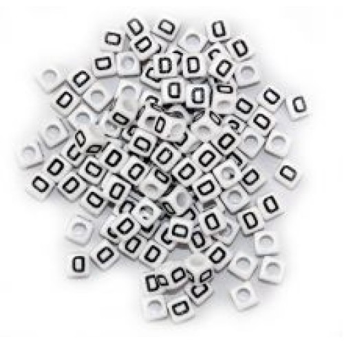 BLACK LETTER - D ON WHITE 6mm CUBE 10 pcs. pack