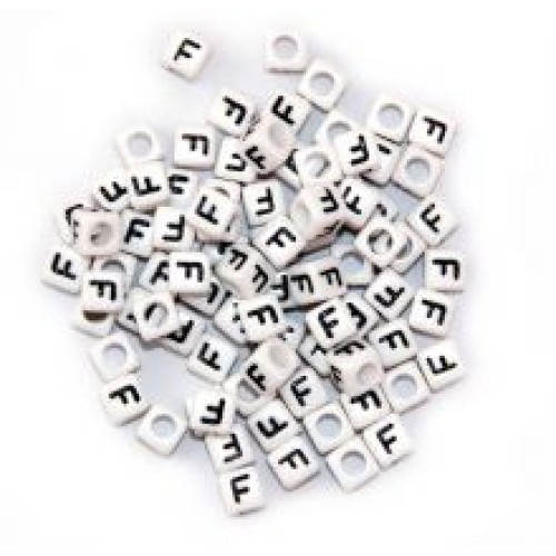 BLACK LETTER - F ON WHITE 6mm CUBE 10 pcs. pack