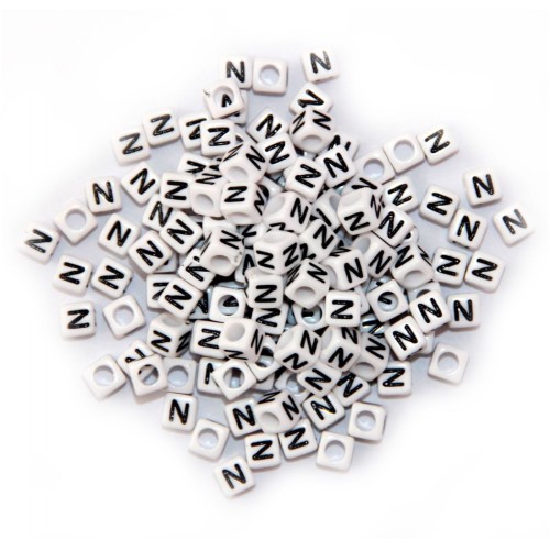 BLACK LETTER - N ON WHITE 6mm CUBE 10 pcs. pack