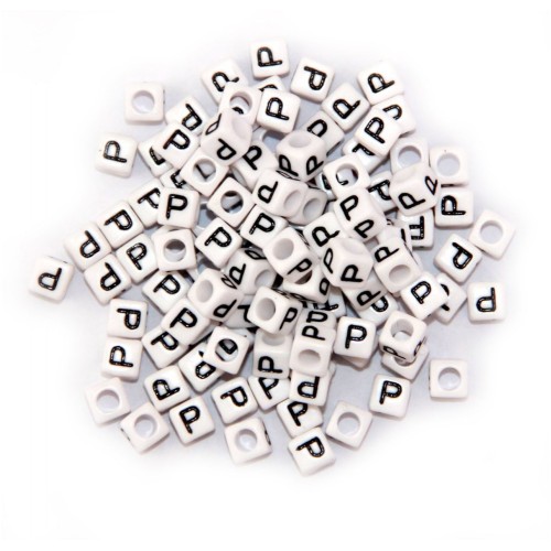 BLACK LETTER - P ON WHITE 6mm CUBE 10 pcs. pack