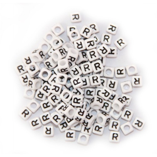 BLACK LETTER - R ON WHITE 6mm CUBE 10 pcs. pack