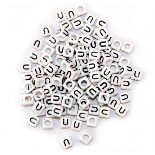 BLACK LETTER - U ON WHITE 6mm CUBE 10 pcs. pack