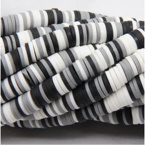 Polymer Clay Washer Heishi ~6 mm Black White and Gray