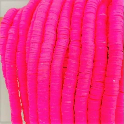 Polymer Clay Washer Heishi ~4mm Light Neon Pink