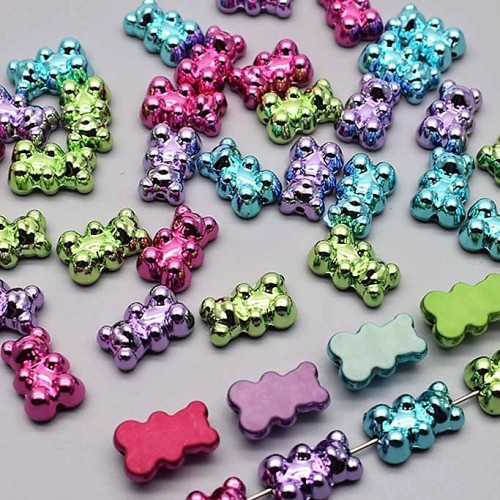 Gummy Bear Beads (Vertical Hole) 6 pcs. Mixed  Metallic Colours