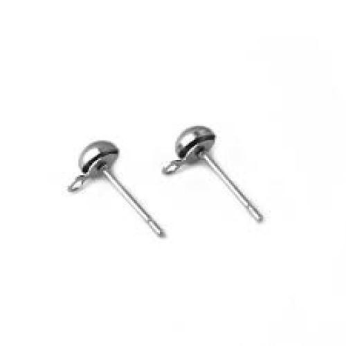 Earring Studs Half Round 4mm Rhodium Plated Brass