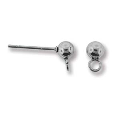 Earring Studs Round 2.5mm Rhodium Plated Brass