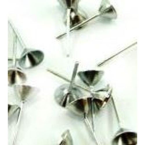 Earring Studs Conic 4mm Rhodium Plated Brass