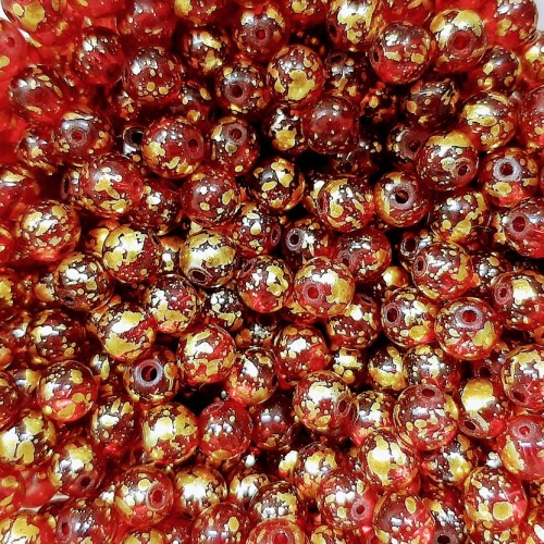 GLASS ROUND 12 mm Transparent Red/ Gold Stains