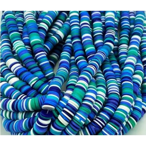 Polymer Clay Washer Heishi ~6 mm Blue MIX