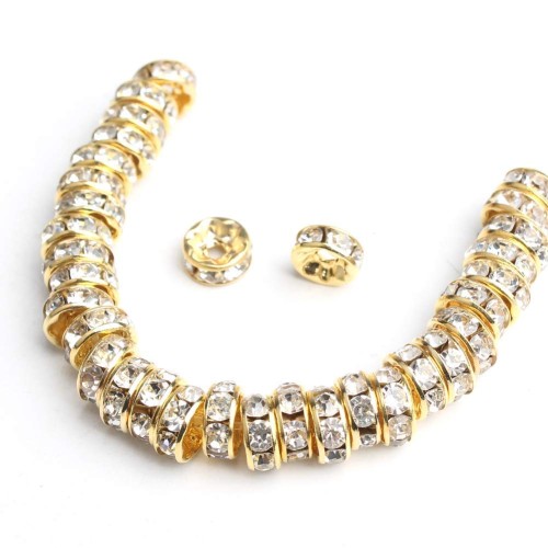 CRYSTAL RHINESTONES RONDELLE Steel GOLD COLOUR 6 mm