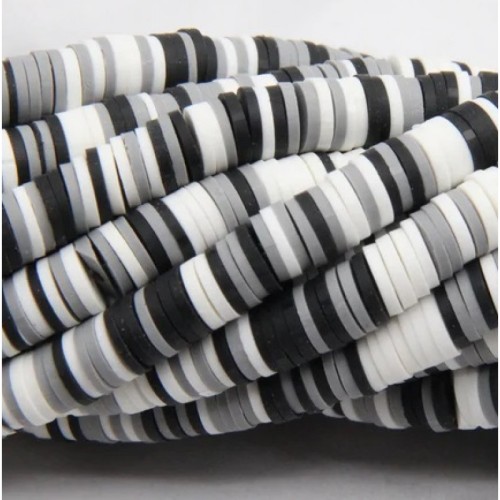 Polymer Clay Washer Heishi ~4 mm Black  White Grey