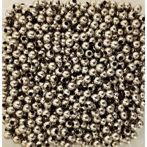 Metal round beads hollow 6 mm rhodium plated