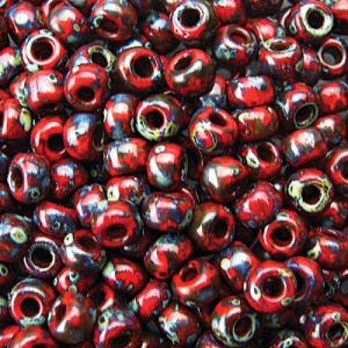 ROUND ROCAILLE 8/0  PICASSO OPAQUE RED GARNET  4513