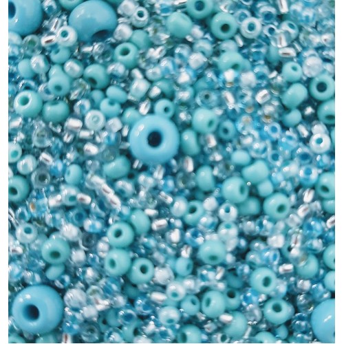 ROUND ROCAILLES Multi Size Mix Light Turquoise 50gr