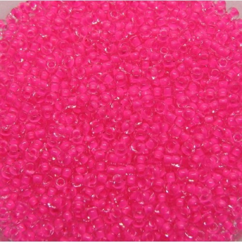 ROUND ROCAILLES  11/0 CRYSTAL/NEON PINK LINED 08777 50 gr.