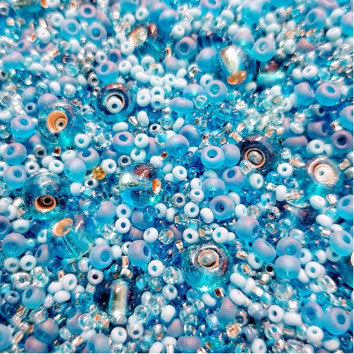 ROUND ROCAILLES Multi Size Mix Turquoise 50gr