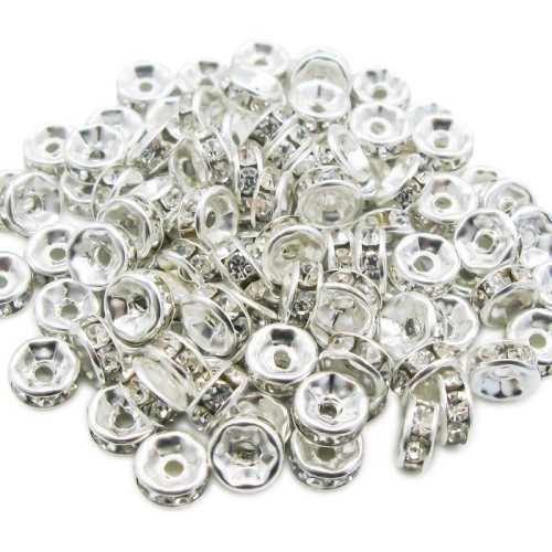 CRYSTAL RHINESTONES RONDELLE Silver Colour 10mm