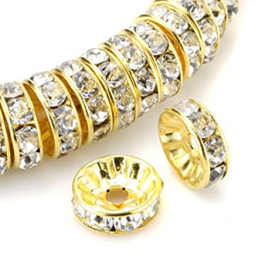 CRYSTAL RHINESTONES RONDELLE  Gold Colour 10mm