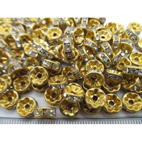 CRYSTAL RHINESTONES RONDELLE  Gold Colour 8mm