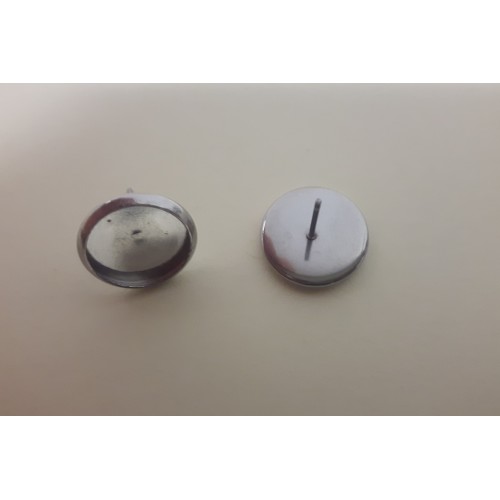 EARRING BASES with GLASS LENS 14 mm Stainless Steel