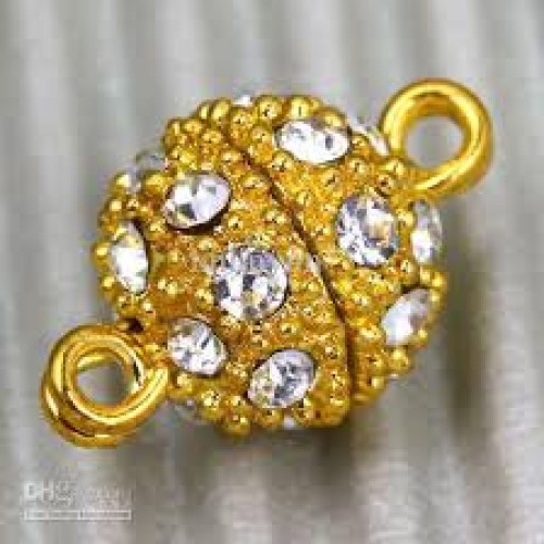 MAGNETIC CLASP ROUND With Crystals Gold Colour 10mm