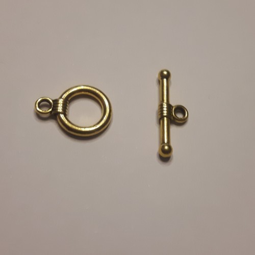 Zamak T-Clasp Round 12mm Brass Gold Colour