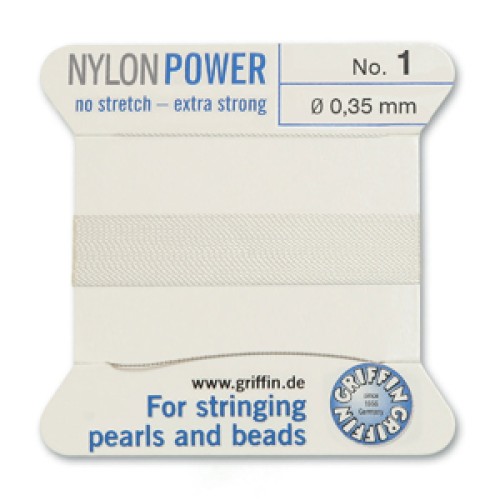 GRIFFIN NYLON BD CORD WHITE SIZE 1- 2M- 0.35MM