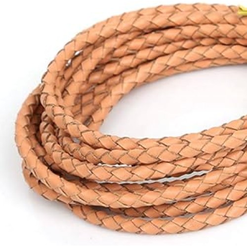 Braided Genuine Leather Round Cord 3,0 mm Natural