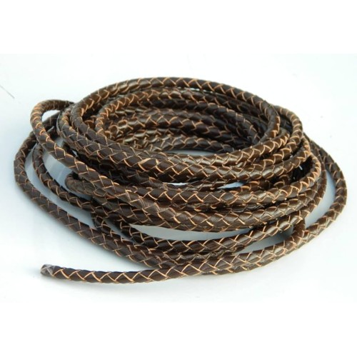 Braided Genuine Leather Round Cord 3,0 mm Dark Brown