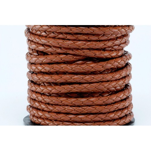 Braided Genuine Leather Round Cord 3,0 mm Light  Brown