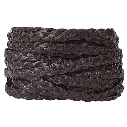 PU Leather Flat Cord Braided 8 mm black