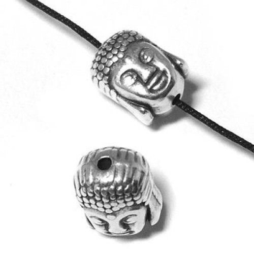 Buddha Head Bead -10x8mm Silver Antique