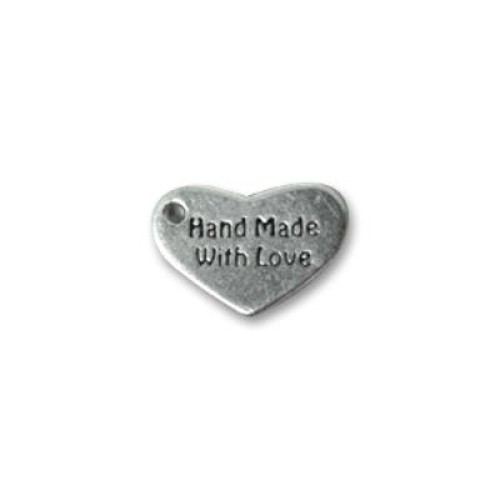 Logo Heart Hand Made 15x10mm Antique Silver