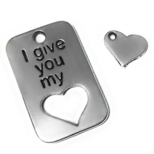 Tag Heart 30x19mm Antique Silver