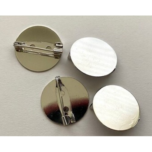 BROOCH PIN ROUND 25 mm- RHODIUM COLOUR