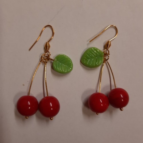 Earrings Cherries Stainless Steel Gold Foiled